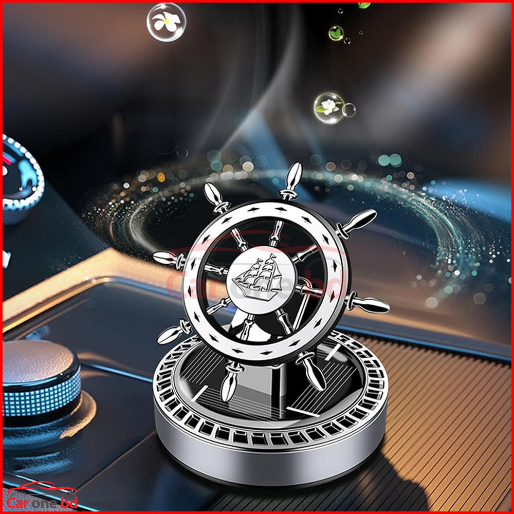 Ship Wheel Style Solar Car Air Freshener – Rotating Dashboard Perfume & Showpiece