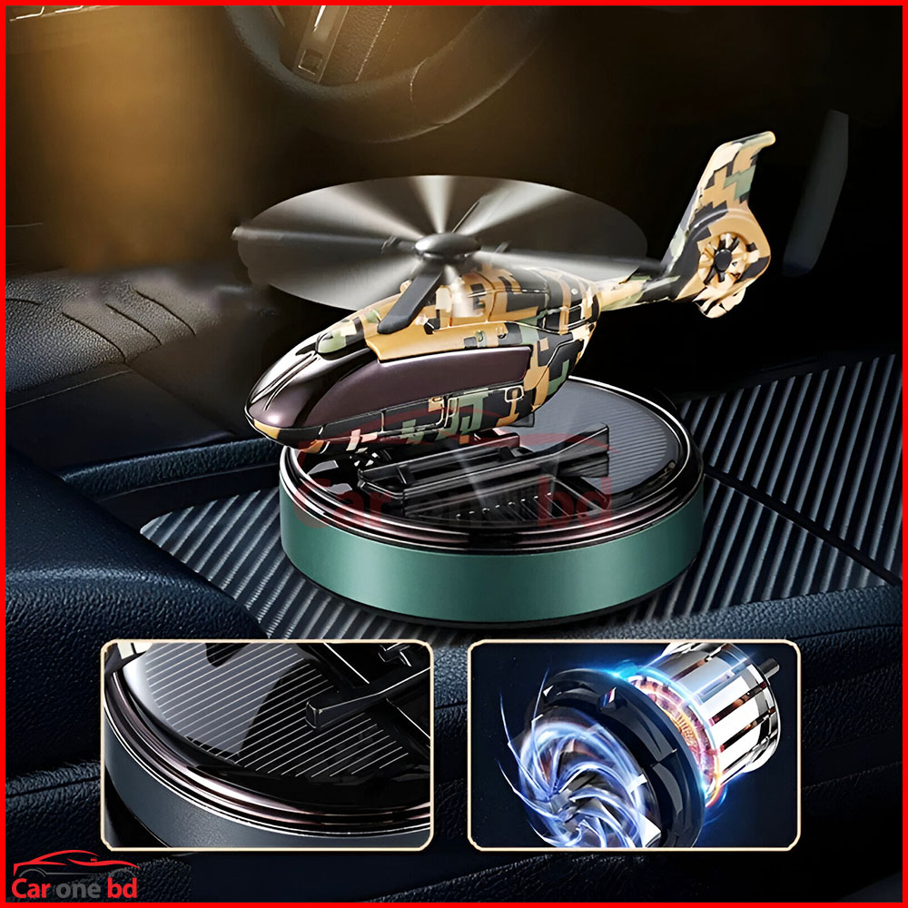 Car Solar Helicopter Army Design Air Freshener & Dashboard Showpiece – Unique Rotating Aroma Diffuser