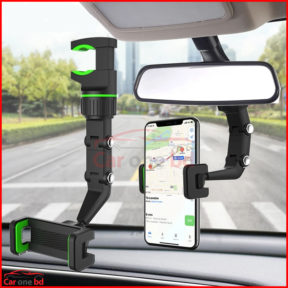 360° Universal Rear View Mirror Phone Holder – Multifunctional & Adjustable Car Mount