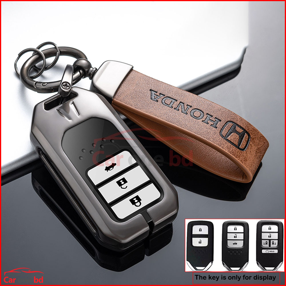 Premium Metal Car Remote Cover with Leather Case for Honda Civic, Vezel, BRV, CRV, HRV, City & Accord Universal Fit