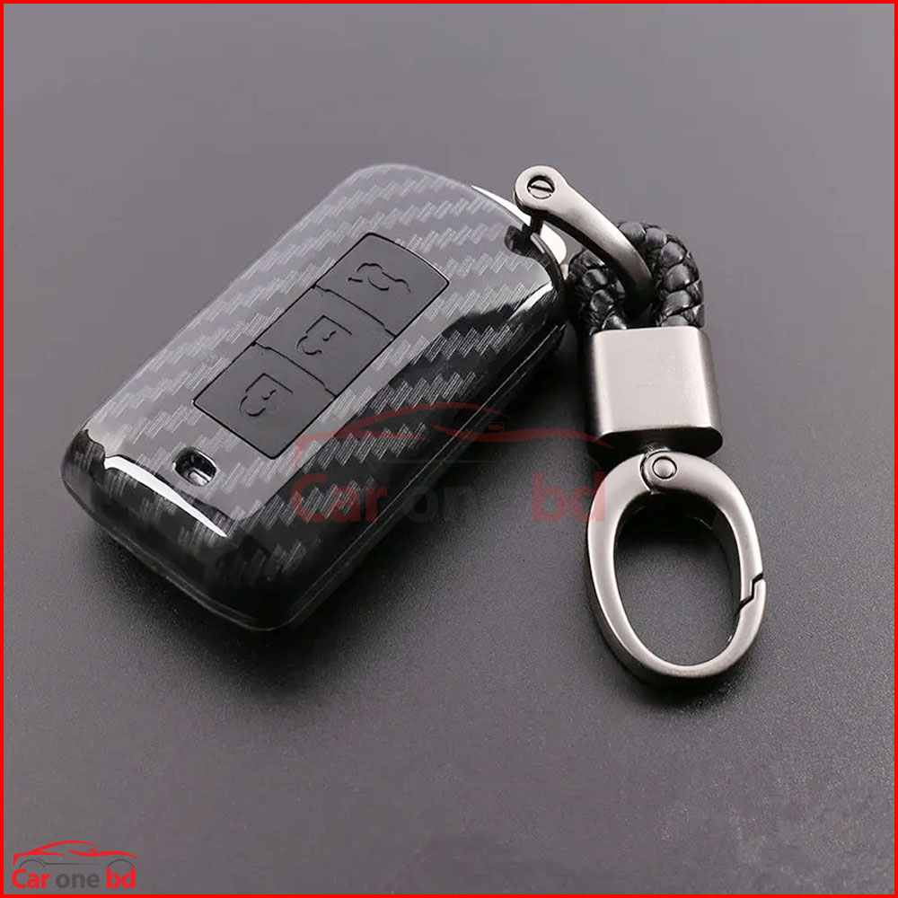 Carbon Fiber Key Cover With Key Ring for Mitsubishi Outlander, Eclipe cross, Lancer