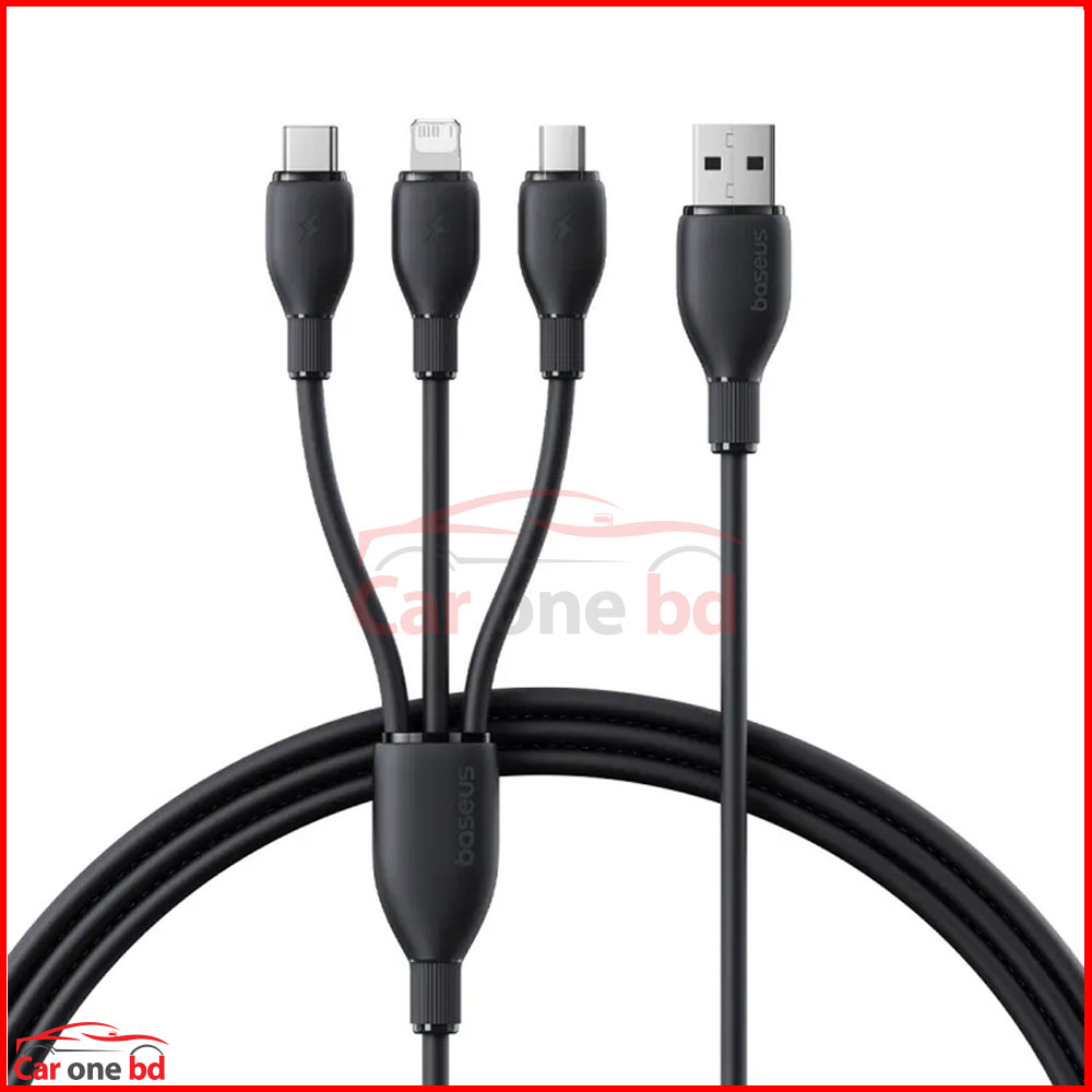 BASEUS Ultra-Fast 3 in 1 Charging Cable – Quick Charge for iPhone, Micro USB & Type-C