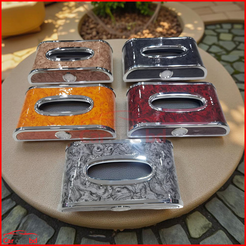 Car Tissue Box with Clock – Premium Wooden Shape Design for Luxury Cars
