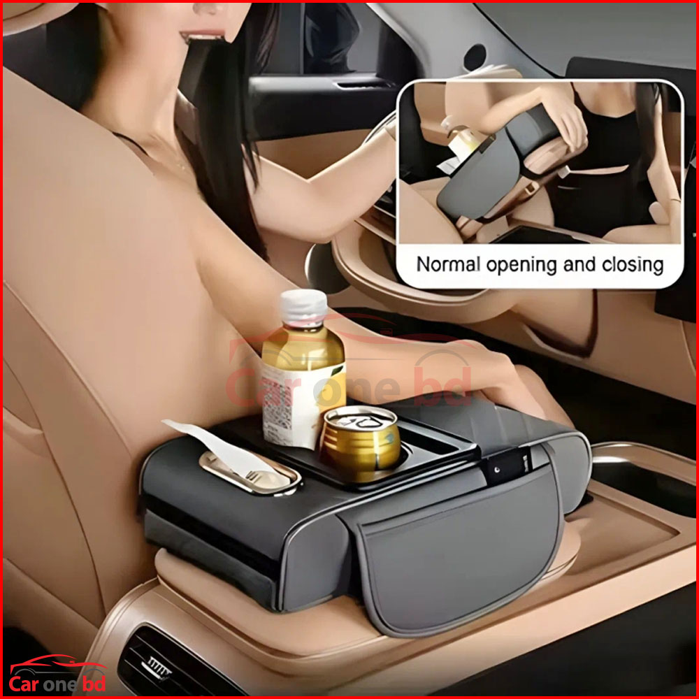 Luxury Car Armrest with Built-in Cup Holder & Tissue Box – Stylish & Functional Upgrade