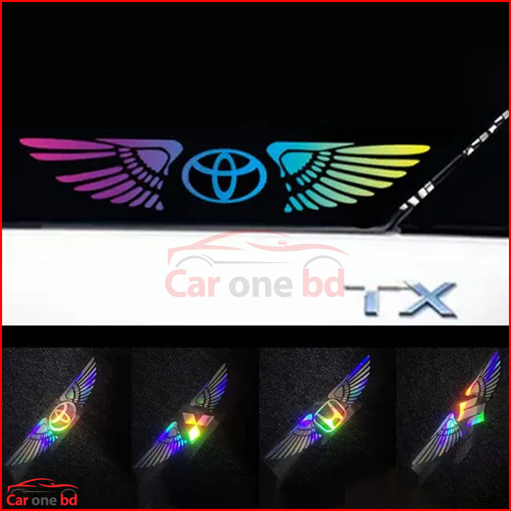Car Laser Wings Sticker with Brand Logo – Stylish Reflective Decal