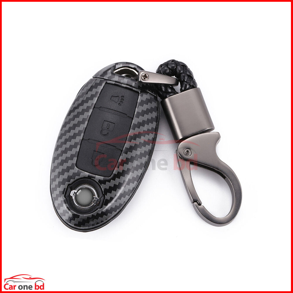 Carbon Fiber Key Cover With Key Ring for Nissan Xtrail, Blue bird, Juke, Sunny